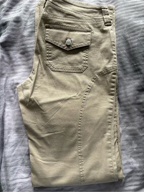 LONDONJEAN Women's Tan Boot Cut Pants with Flap Pocket